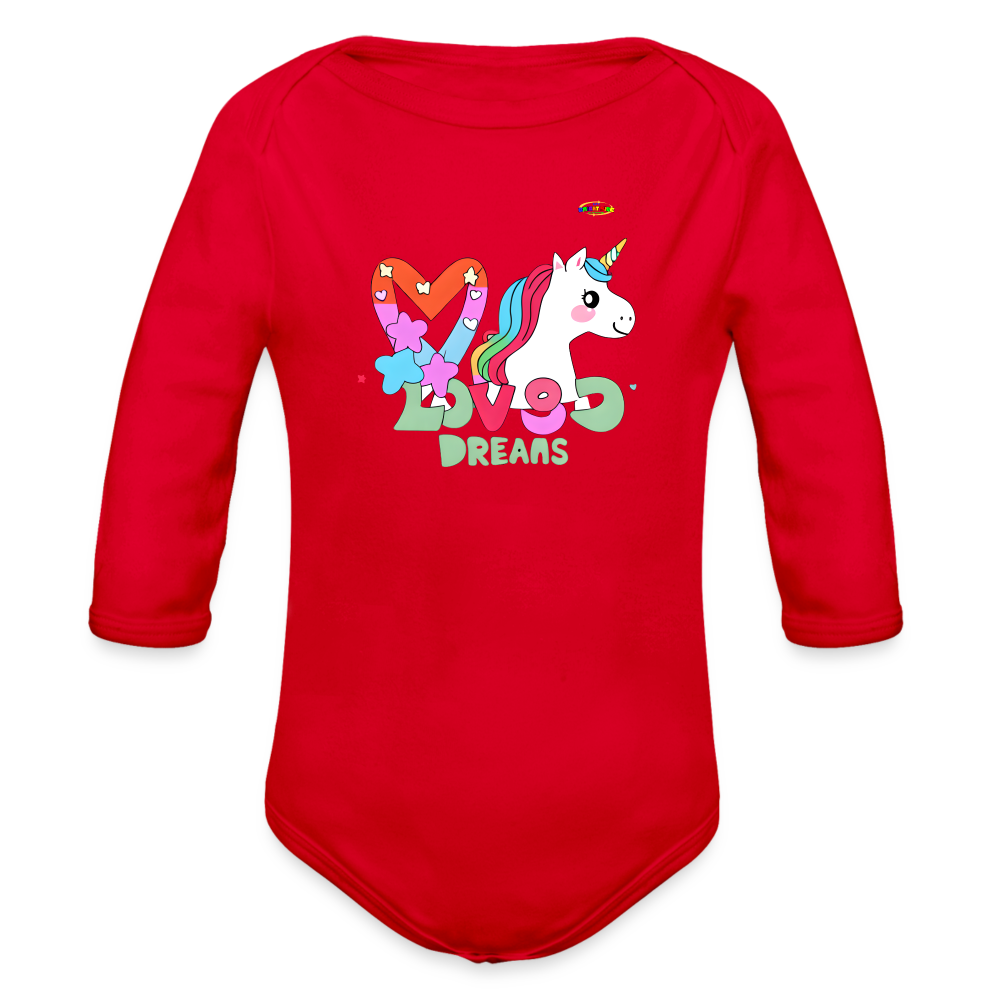 Cute Magical Dreams Unicorn Graphic Baby Organic Long Sleeve Baby Bodysuit-mybrightsideclothing.com - red