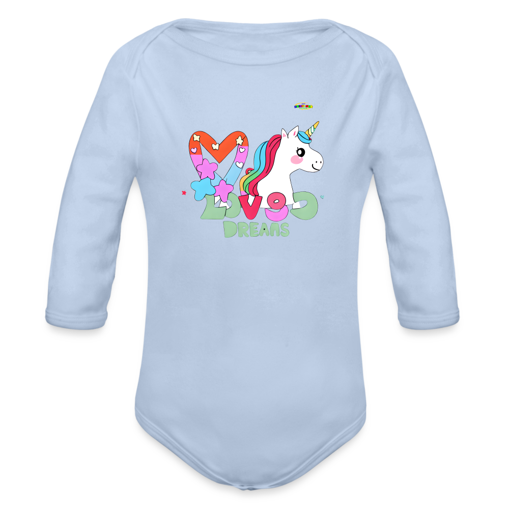 Cute Magical Dreams Unicorn Graphic Baby Organic Long Sleeve Baby Bodysuit-mybrightsideclothing.com - sky