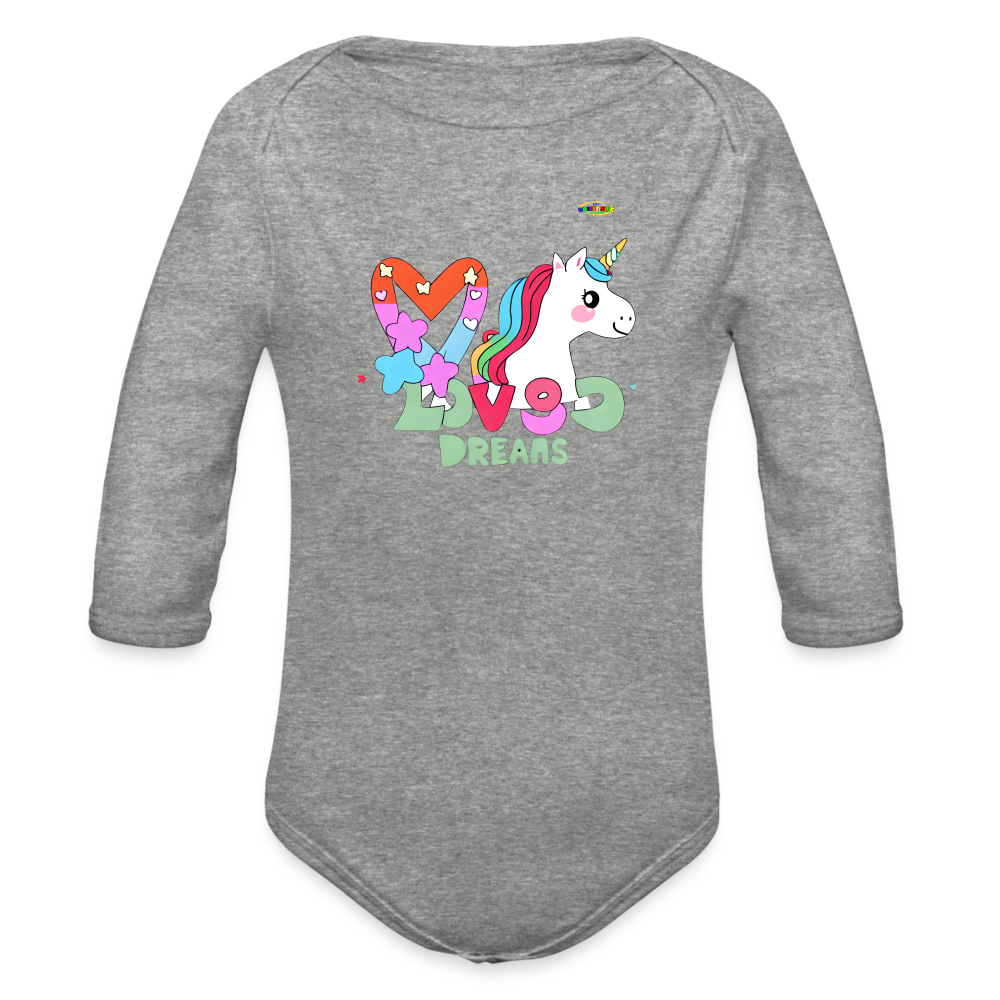 Cute Magical Dreams Unicorn Graphic Baby Organic Long Sleeve Baby Bodysuit-mybrightsideclothing.com - heather grey