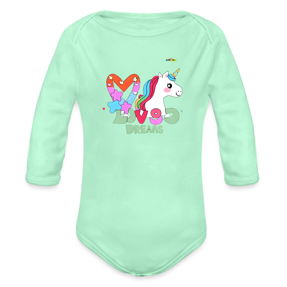 Cute Magical Dreams Unicorn Graphic Baby Organic Long Sleeve Baby Bodysuit-mybrightsideclothing.com - light mint