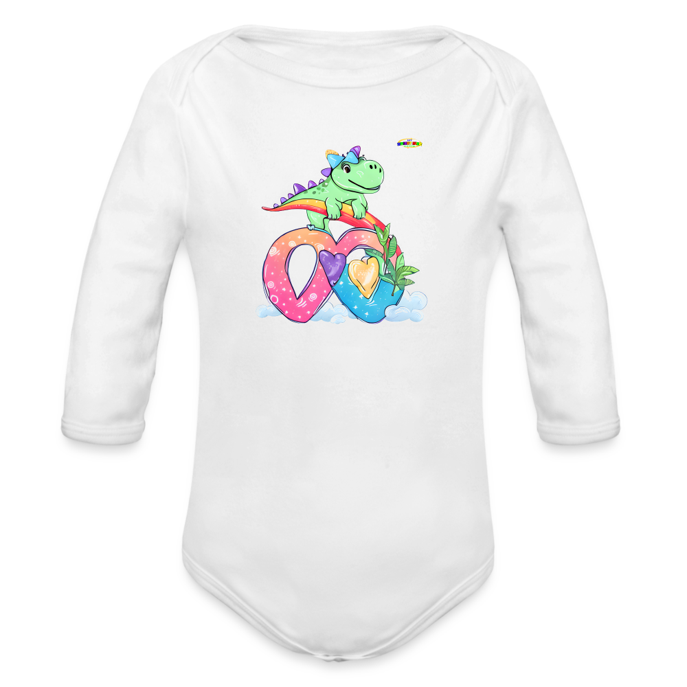 Cute Roaring with love dino Graphic Baby Organic Long Sleeve Baby Bodysuit-mybrightsideclothing.com - white