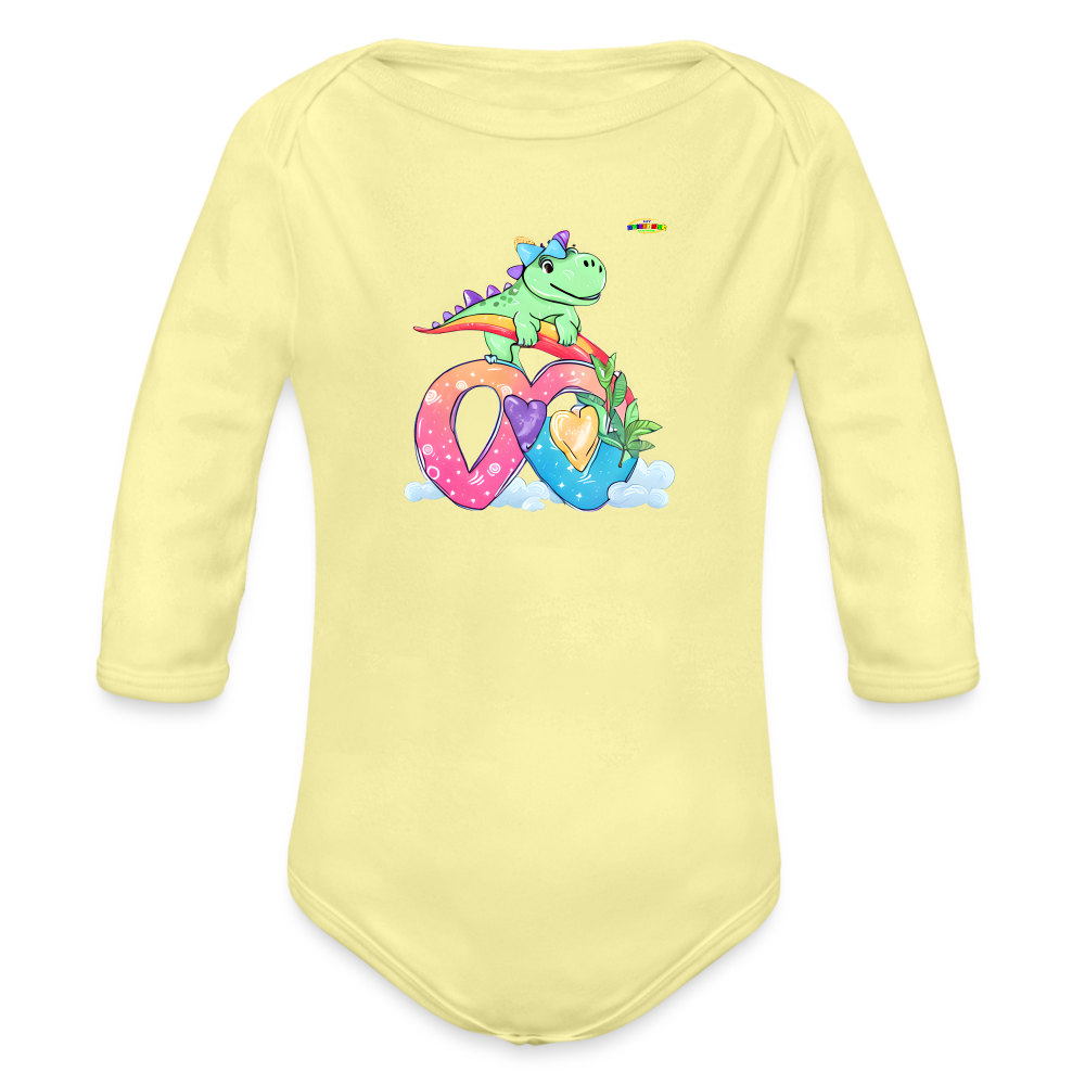 Cute Roaring with love dino Graphic Baby Organic Long Sleeve Baby Bodysuit-mybrightsideclothing.com - washed yellow