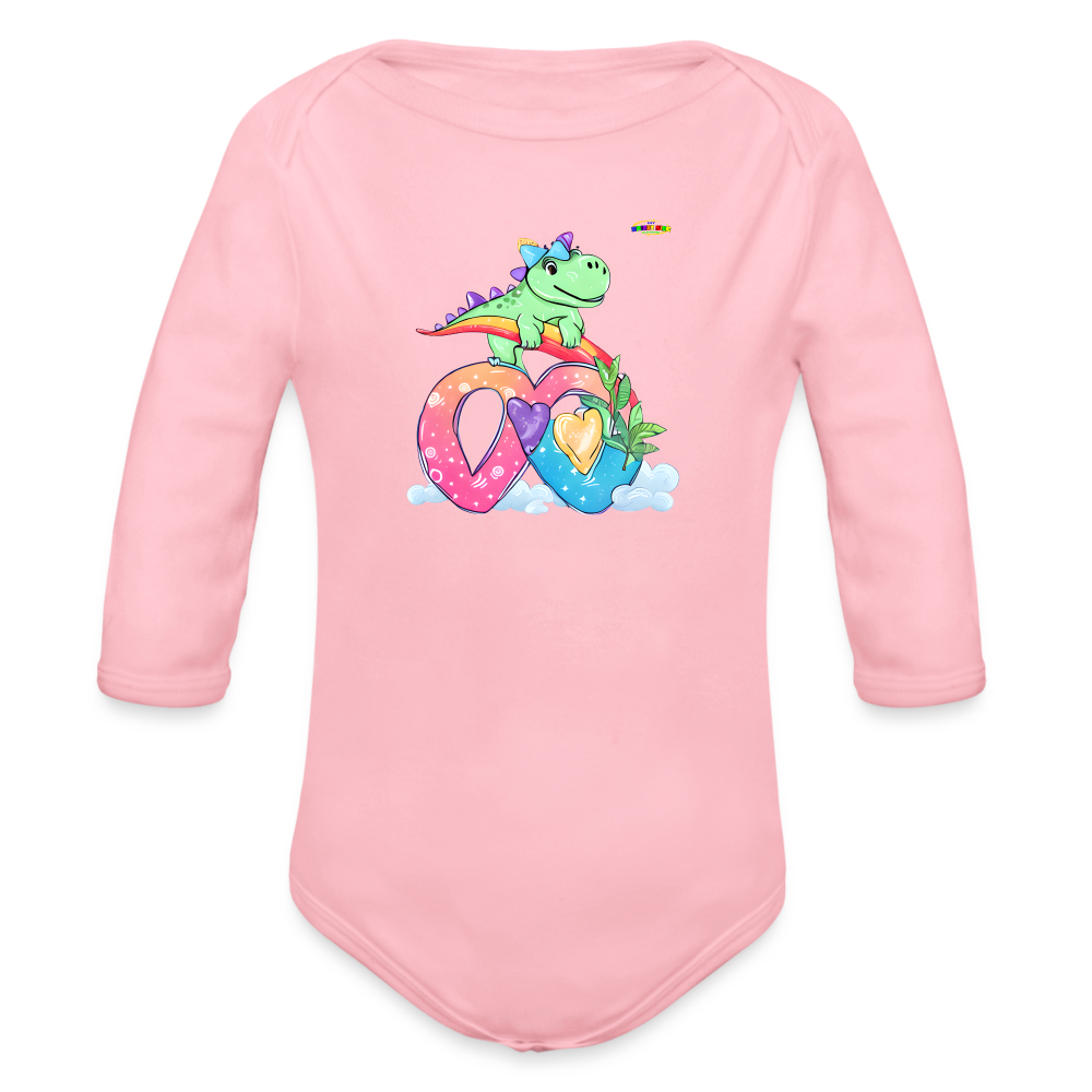 Cute Roaring with love dino Graphic Baby Organic Long Sleeve Baby Bodysuit-mybrightsideclothing.com - light pink