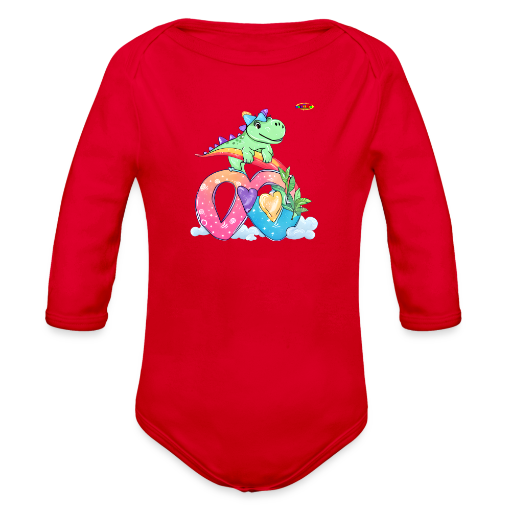 Cute Roaring with love dino Graphic Baby Organic Long Sleeve Baby Bodysuit-mybrightsideclothing.com - red