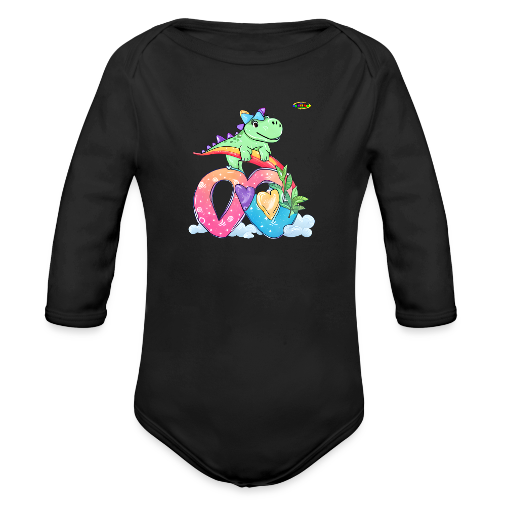 Cute Roaring with love dino Graphic Baby Organic Long Sleeve Baby Bodysuit-mybrightsideclothing.com - black