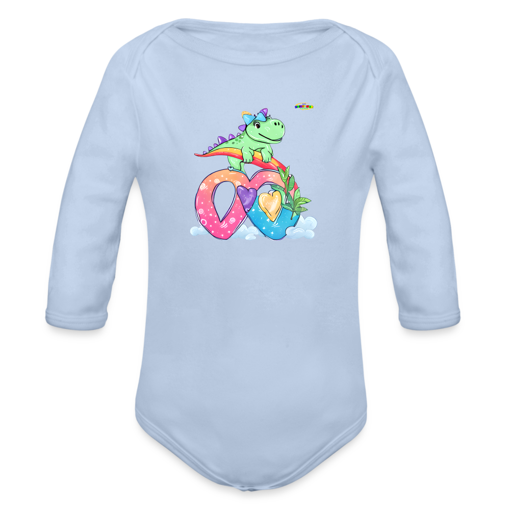 Cute Roaring with love dino Graphic Baby Organic Long Sleeve Baby Bodysuit-mybrightsideclothing.com - sky