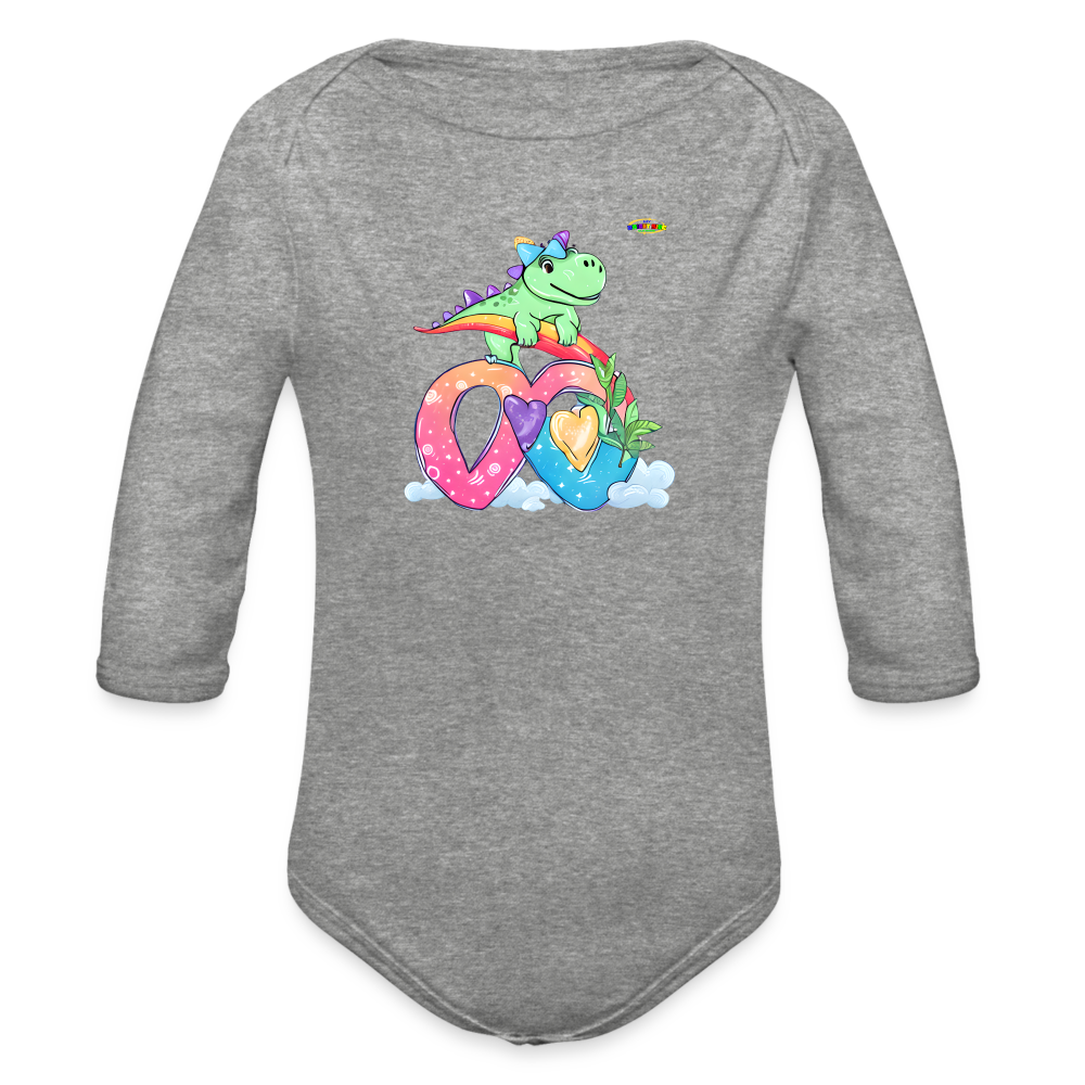 Cute Roaring with love dino Graphic Baby Organic Long Sleeve Baby Bodysuit-mybrightsideclothing.com - heather grey