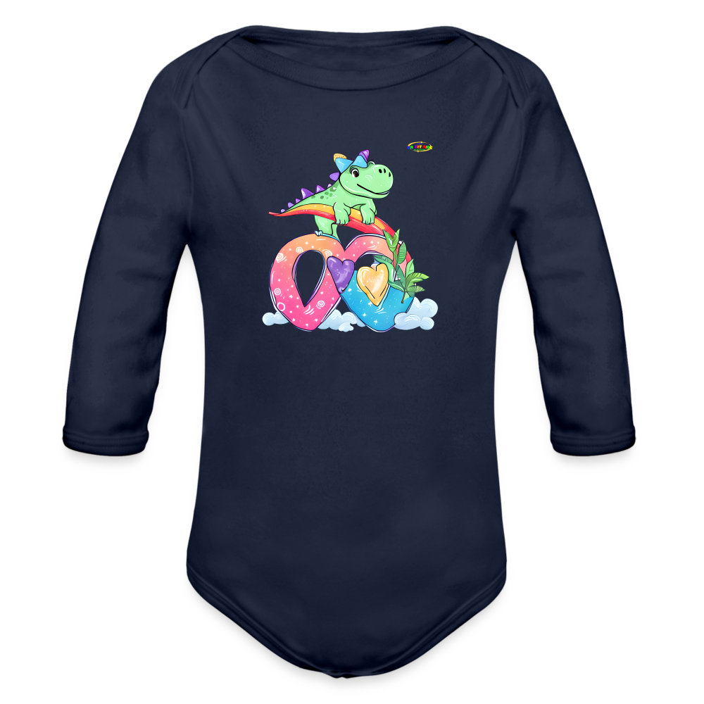 Cute Roaring with love dino Graphic Baby Organic Long Sleeve Baby Bodysuit-mybrightsideclothing.com - dark navy