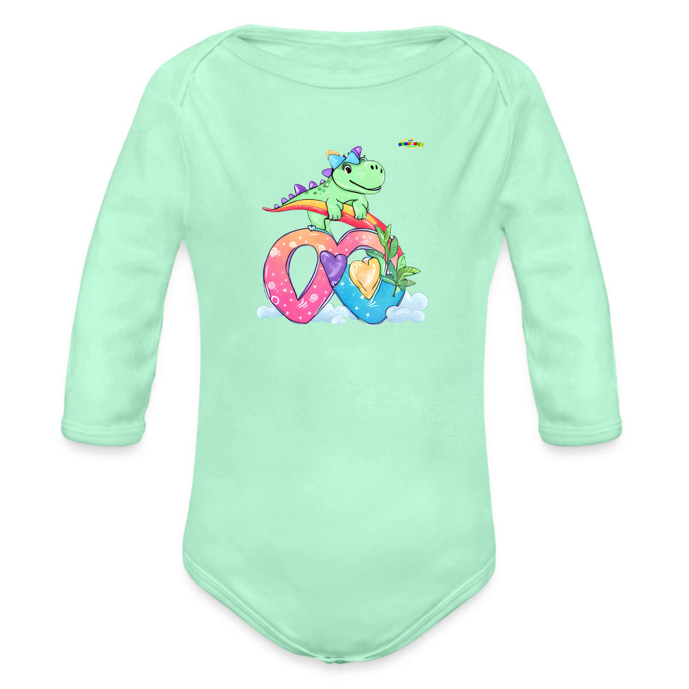 Cute Roaring with love dino Graphic Baby Organic Long Sleeve Baby Bodysuit-mybrightsideclothing.com - light mint