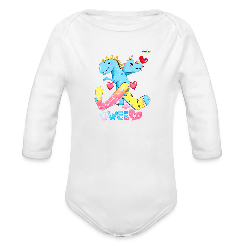 Cute Roaring with Sweet Love Dino Graphic Baby Organic long Sleeve Baby Bodysuit-mybrightsideclothing.com - white