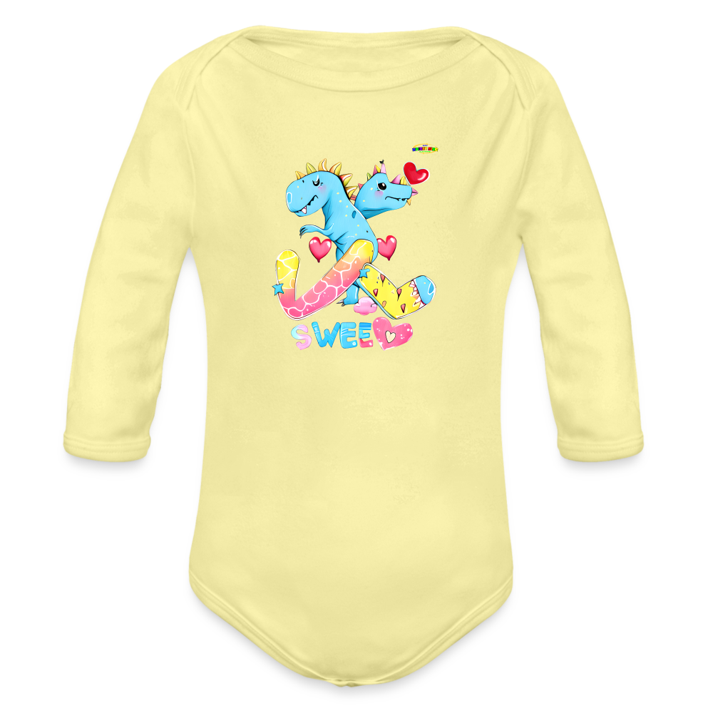 Cute Roaring with Sweet Love Dino Graphic Baby Organic long Sleeve Baby Bodysuit-mybrightsideclothing.com - washed yellow