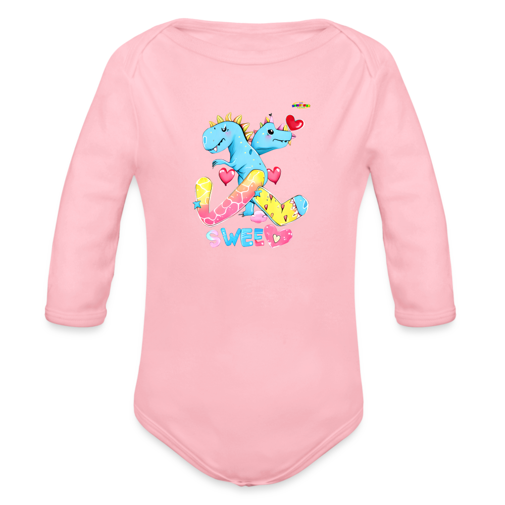 Cute Roaring with Sweet Love Dino Graphic Baby Organic long Sleeve Baby Bodysuit-mybrightsideclothing.com - light pink