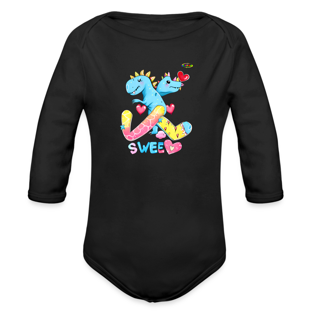 Cute Roaring with Sweet Love Dino Graphic Baby Organic long Sleeve Baby Bodysuit-mybrightsideclothing.com - black