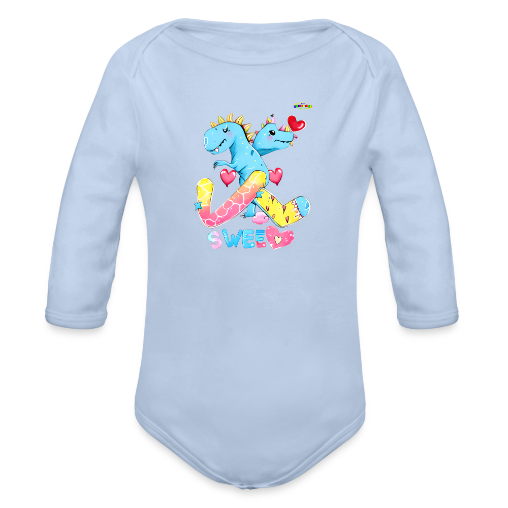 Cute Roaring with Sweet Love Dino Graphic Baby Organic long Sleeve Baby Bodysuit-mybrightsideclothing.com - sky