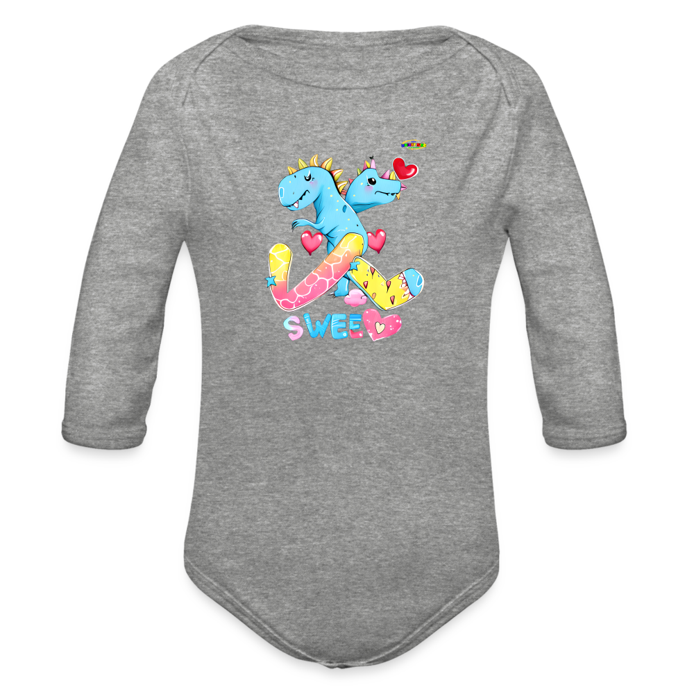 Cute Roaring with Sweet Love Dino Graphic Baby Organic long Sleeve Baby Bodysuit-mybrightsideclothing.com - heather grey