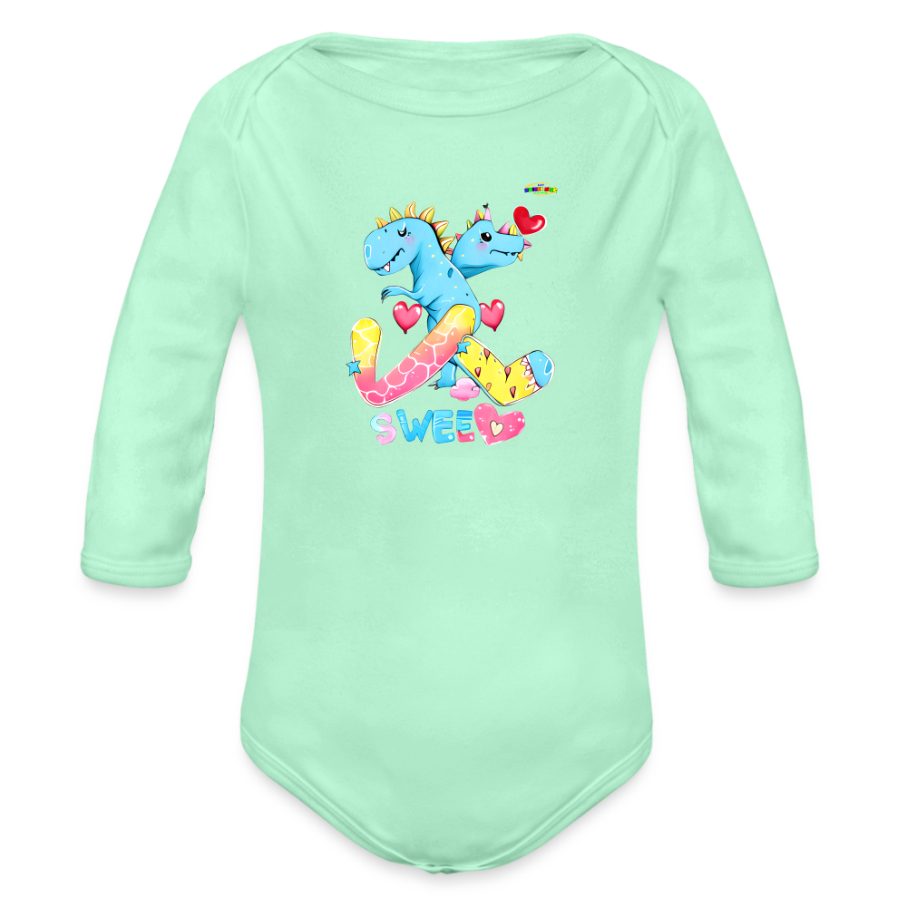 Cute Roaring with Sweet Love Dino Graphic Baby Organic long Sleeve Baby Bodysuit-mybrightsideclothing.com - light mint