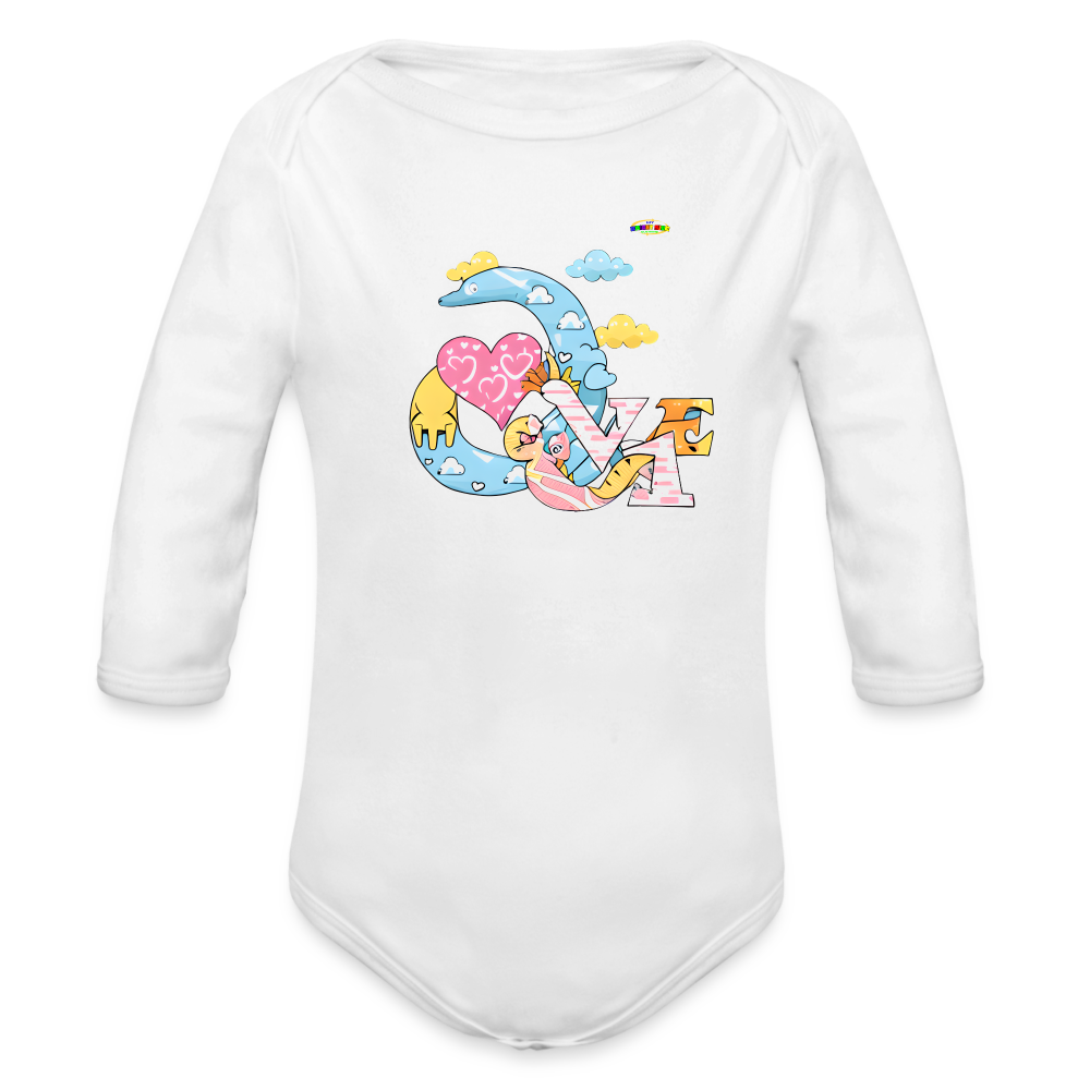 Cute Roaring with Love Dino Graphic Baby Organic long Sleeve Baby Bodysuit-mybrightsideclothing.com - white