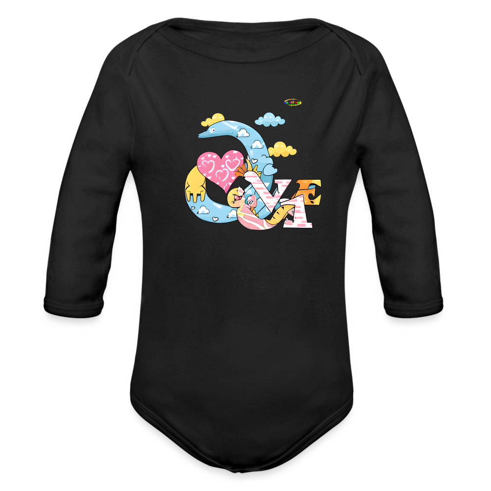 Cute Roaring with Love Dino Graphic Baby Organic long Sleeve Baby Bodysuit-mybrightsideclothing.com - black