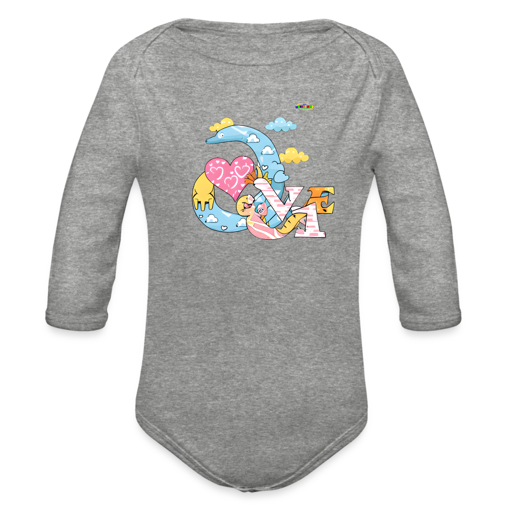 Cute Roaring with Love Dino Graphic Baby Organic long Sleeve Baby Bodysuit-mybrightsideclothing.com - heather grey