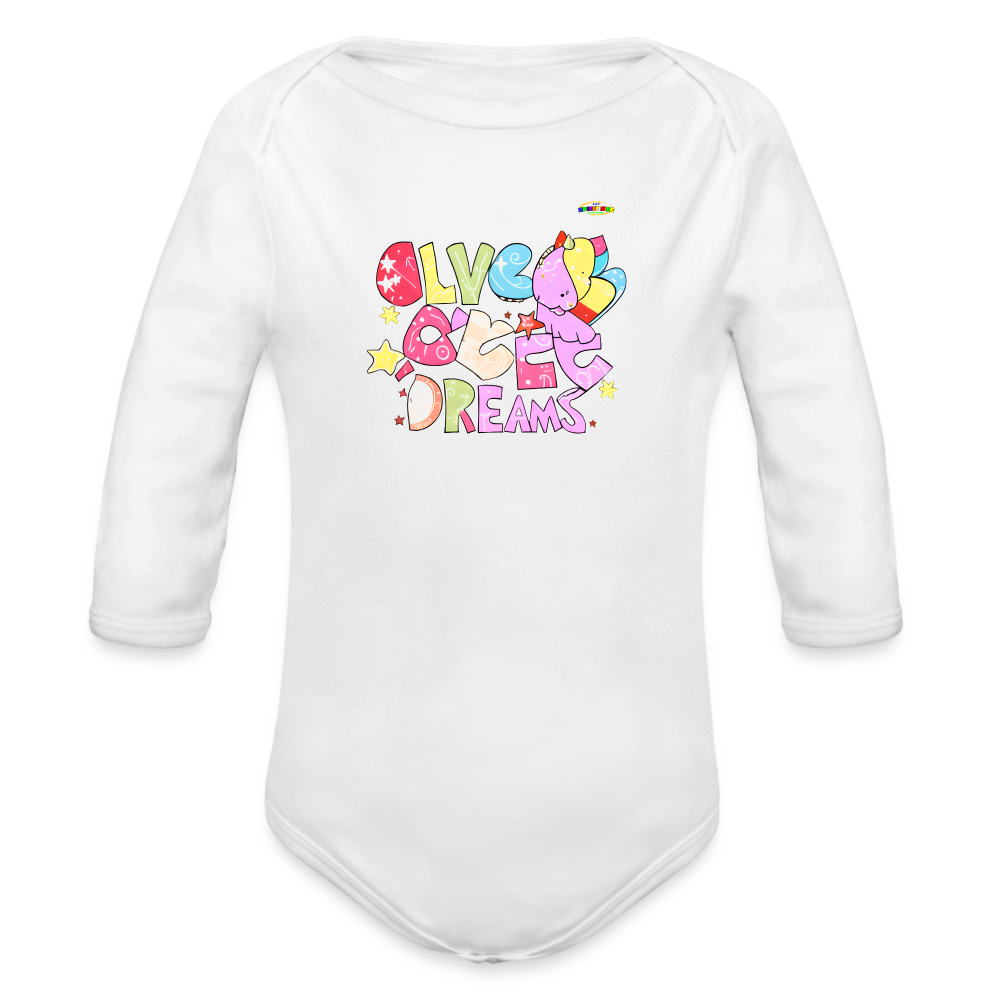 Cute Sweet Dreams Dino Graphic Baby Organic long Sleeve Baby Bodysuit-mybrightsideclothing.com - white