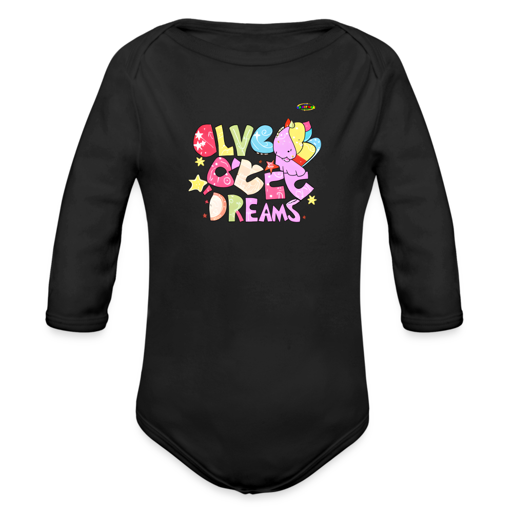 Cute Sweet Dreams Dino Graphic Baby Organic long Sleeve Baby Bodysuit-mybrightsideclothing.com - black