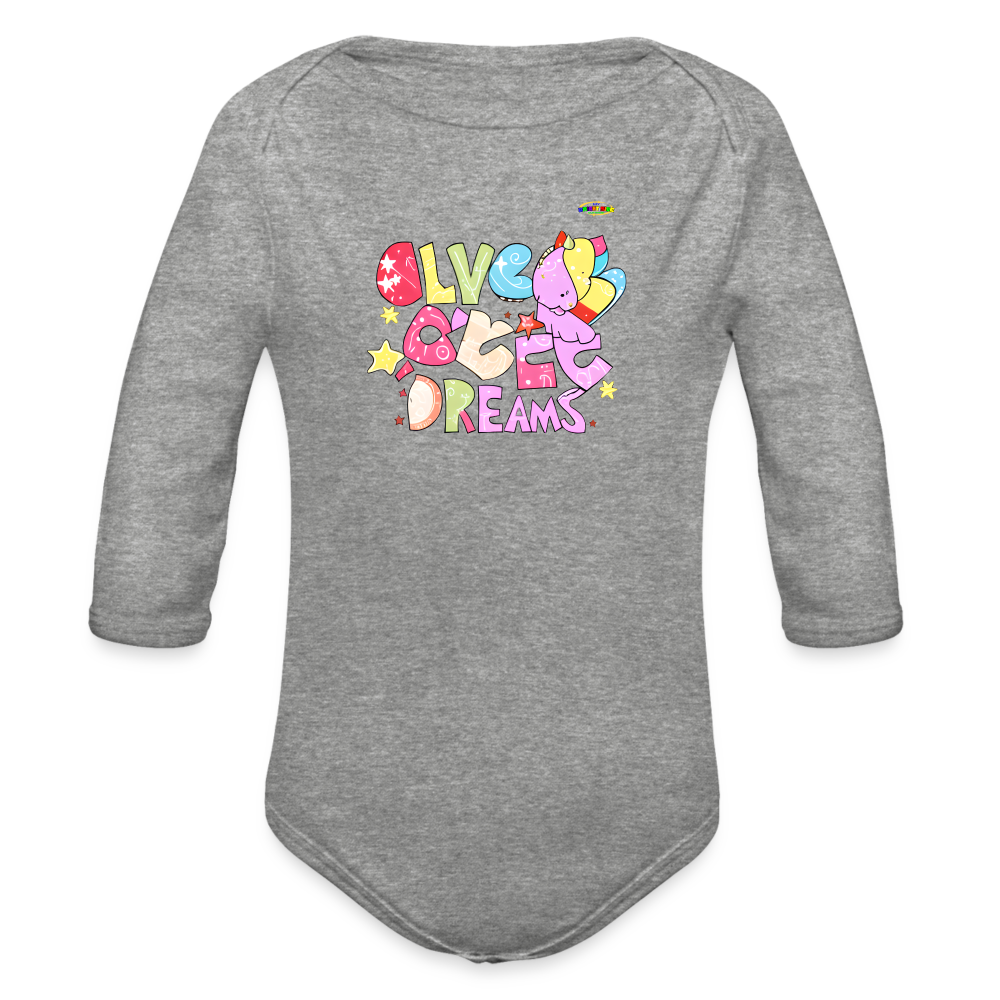 Cute Sweet Dreams Dino Graphic Baby Organic long Sleeve Baby Bodysuit-mybrightsideclothing.com - heather grey