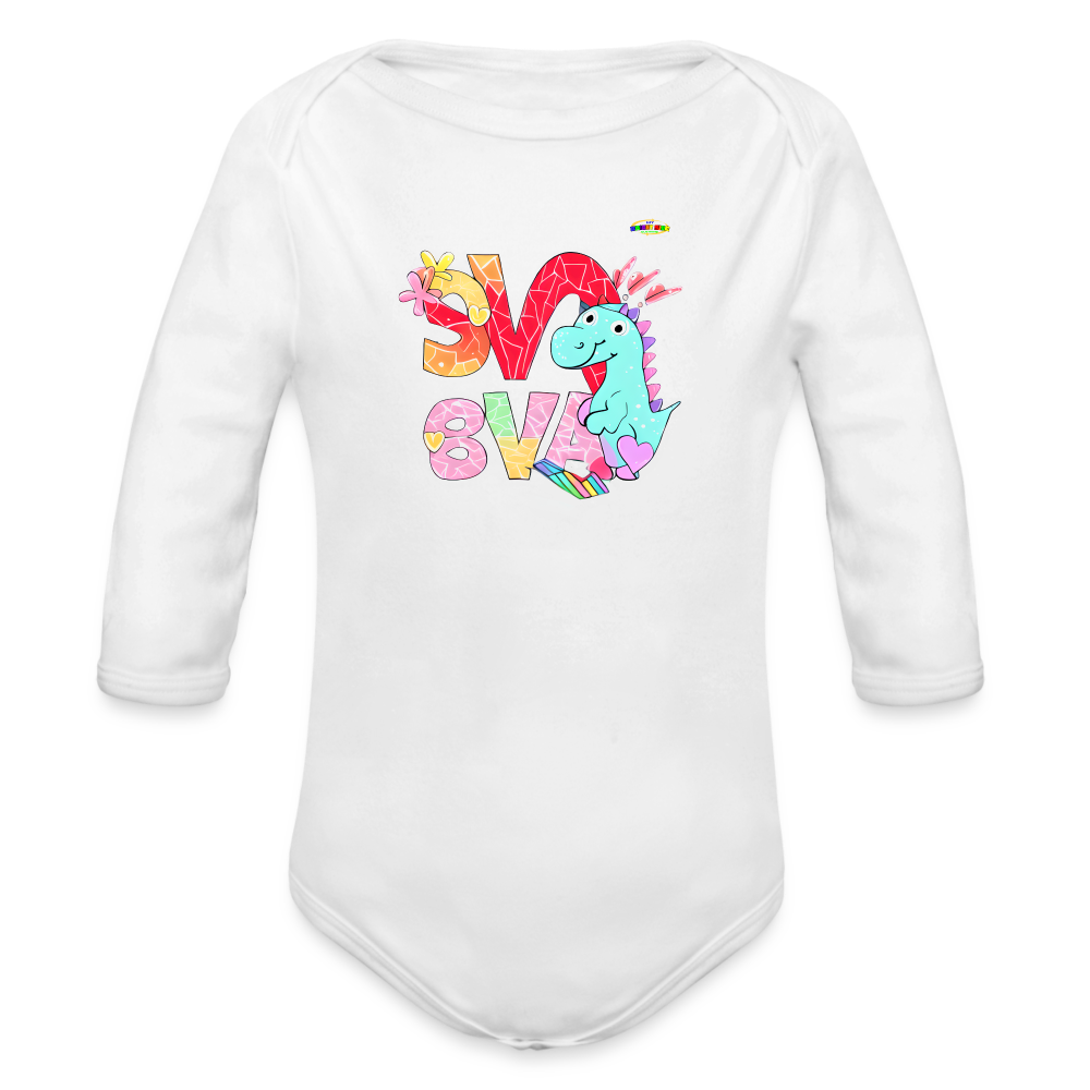 Cute Roaring with Love Dino Graphic Baby Organic long Sleeve Baby Bodysuit-mybrightsideclothing.com - white