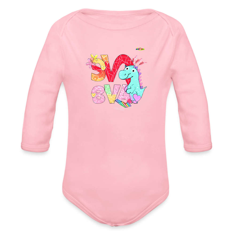 Cute Roaring with Love Dino Graphic Baby Organic long Sleeve Baby Bodysuit-mybrightsideclothing.com - light pink