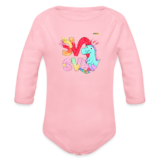 Cute Roaring with Love Dino Graphic Baby Organic long Sleeve Baby Bodysuit-mybrightsideclothing.com - light pink