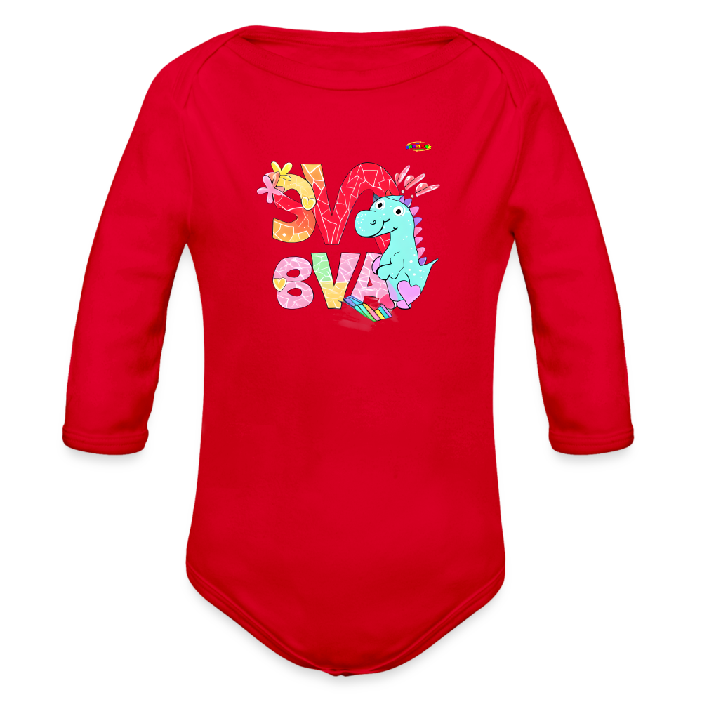 Cute Roaring with Love Dino Graphic Baby Organic long Sleeve Baby Bodysuit-mybrightsideclothing.com - red