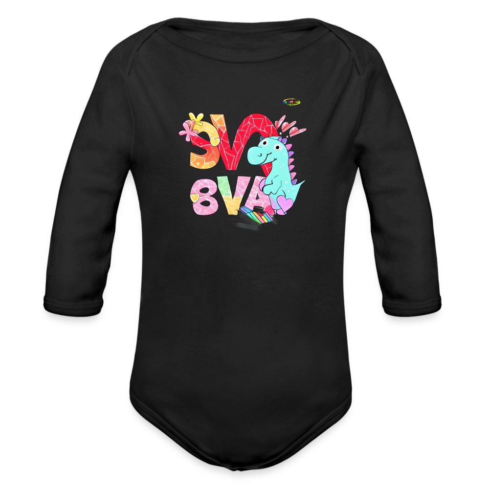 Cute Roaring with Love Dino Graphic Baby Organic long Sleeve Baby Bodysuit-mybrightsideclothing.com - black