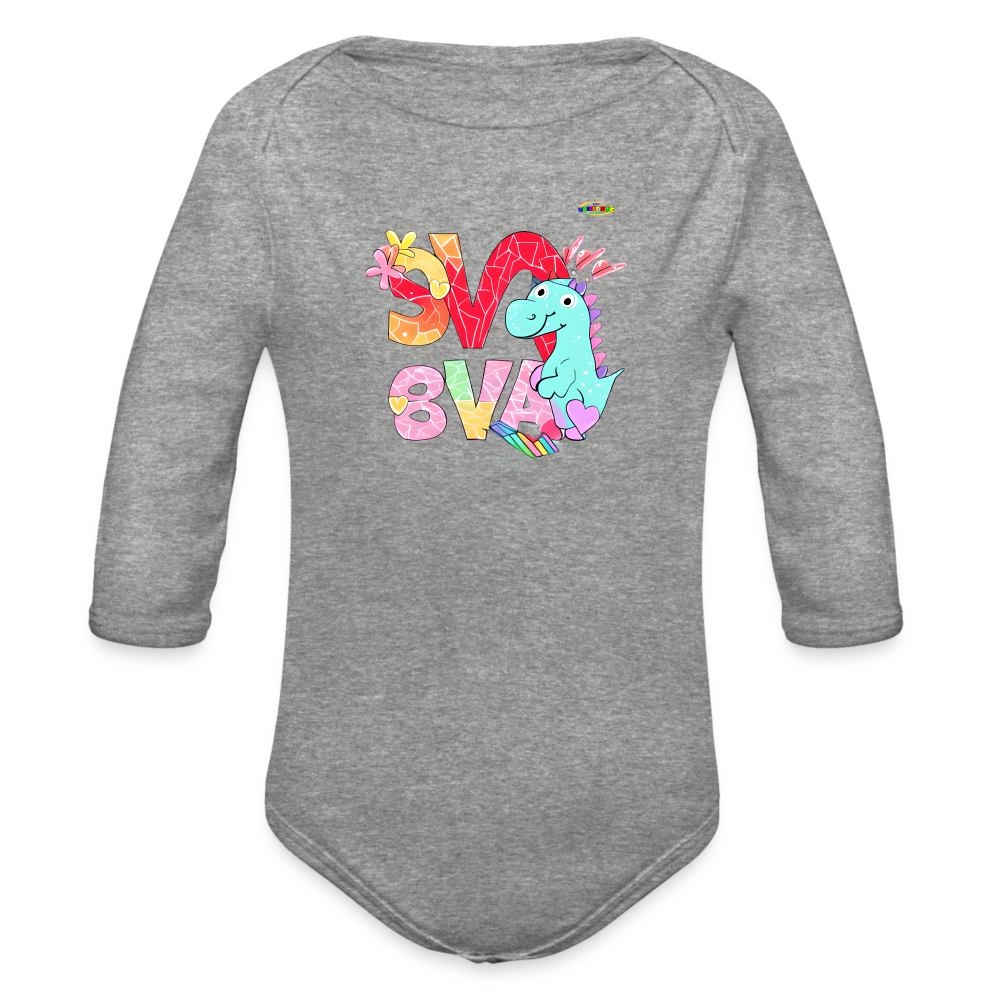 Cute Roaring with Love Dino Graphic Baby Organic long Sleeve Baby Bodysuit-mybrightsideclothing.com - heather grey