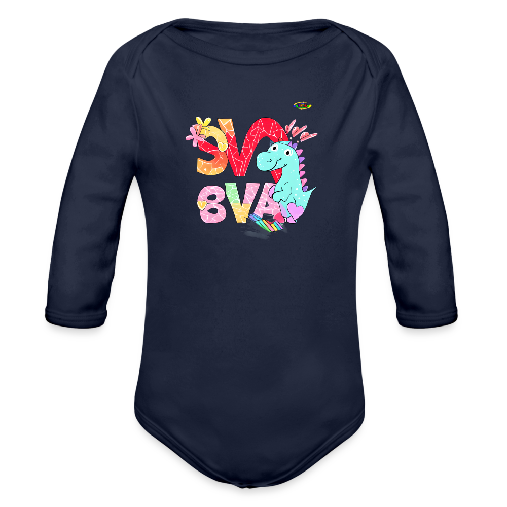 Cute Roaring with Love Dino Graphic Baby Organic long Sleeve Baby Bodysuit-mybrightsideclothing.com - dark navy