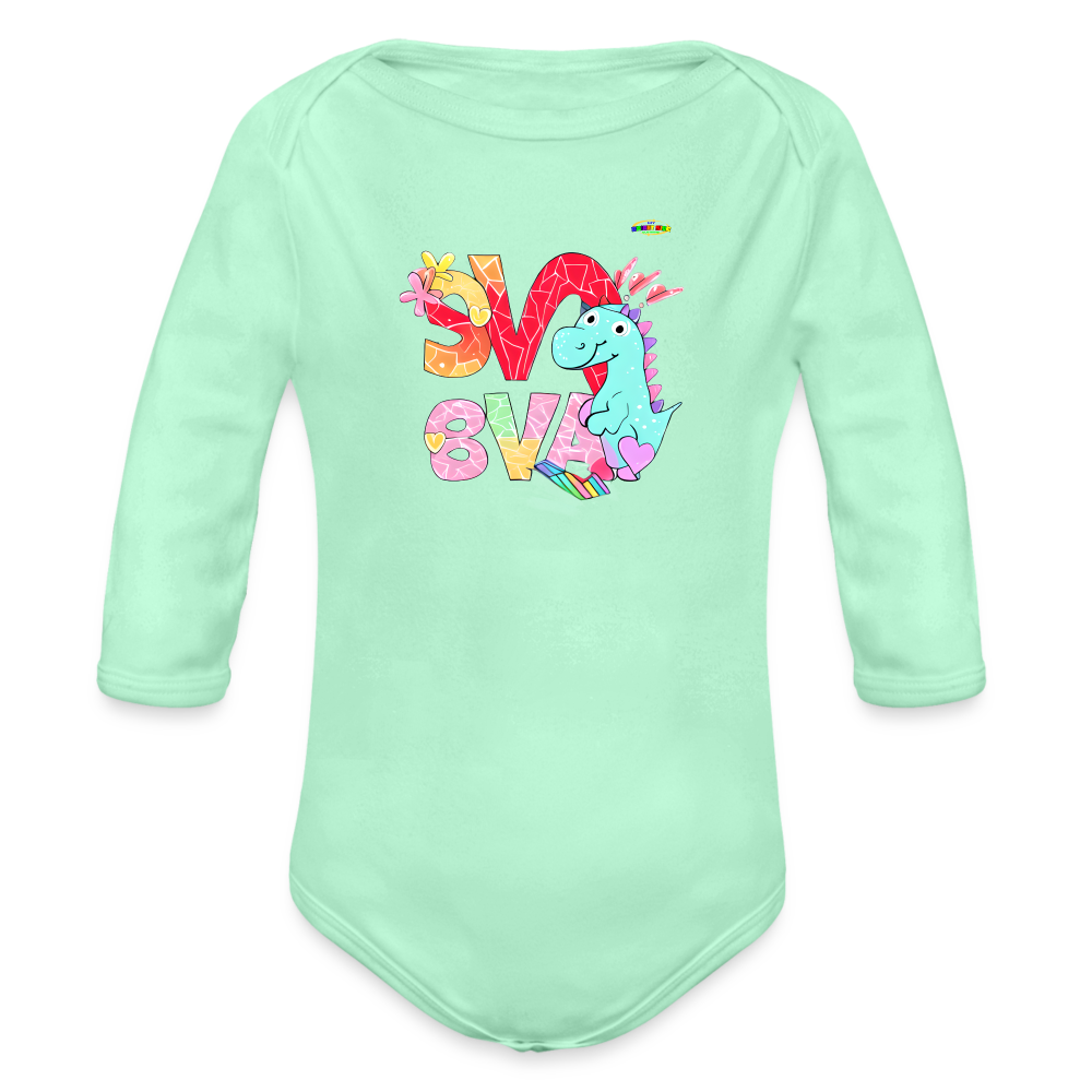 Cute Roaring with Love Dino Graphic Baby Organic long Sleeve Baby Bodysuit-mybrightsideclothing.com - light mint