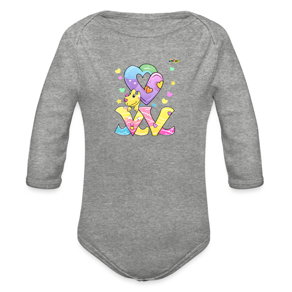 Cute Roaring with Love Dino Graphic Baby Organic long Sleeve Baby Bodysuit-mybrightsideclothing.com - heather grey