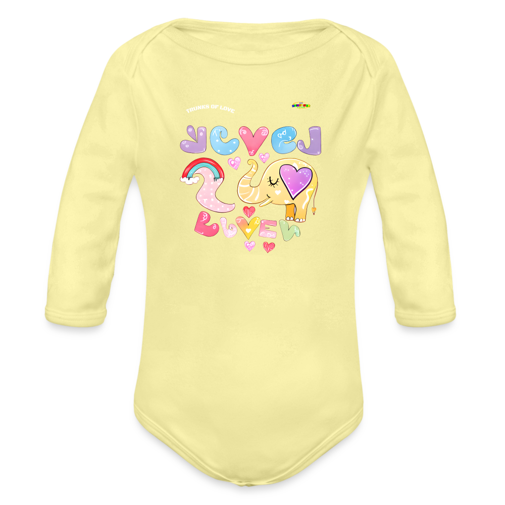 Cute Trunks of love little Elephant Graphic Baby Organic long Sleeve Baby Bodysuit-mybrightsideclothing.com - washed yellow