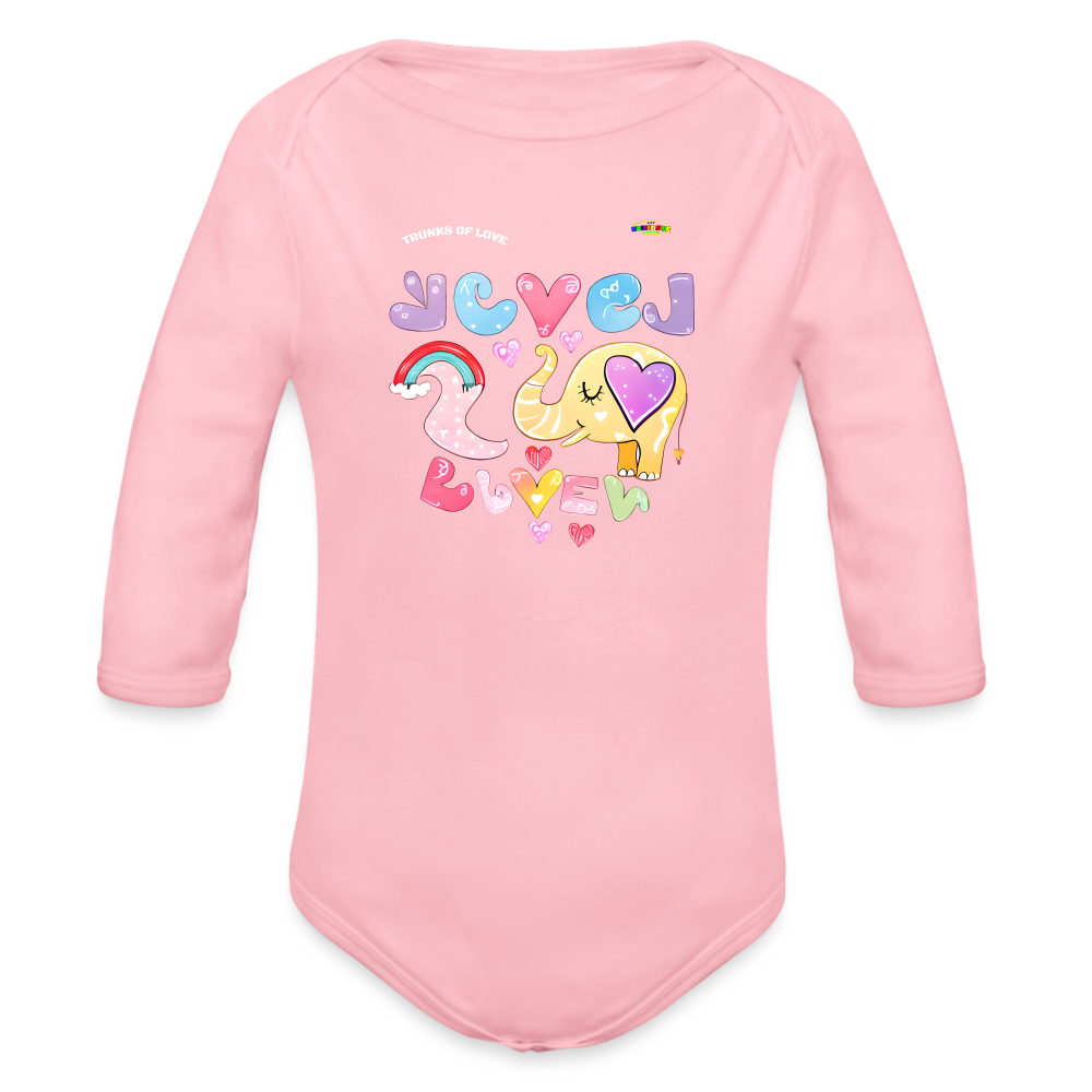 Cute Trunks of love little Elephant Graphic Baby Organic long Sleeve Baby Bodysuit-mybrightsideclothing.com - light pink