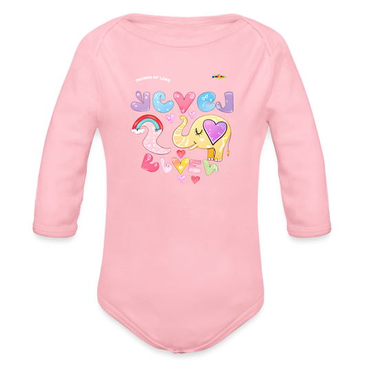 Cute Trunks of love little Elephant Graphic Baby Organic long Sleeve Baby Bodysuit-mybrightsideclothing.com - light pink