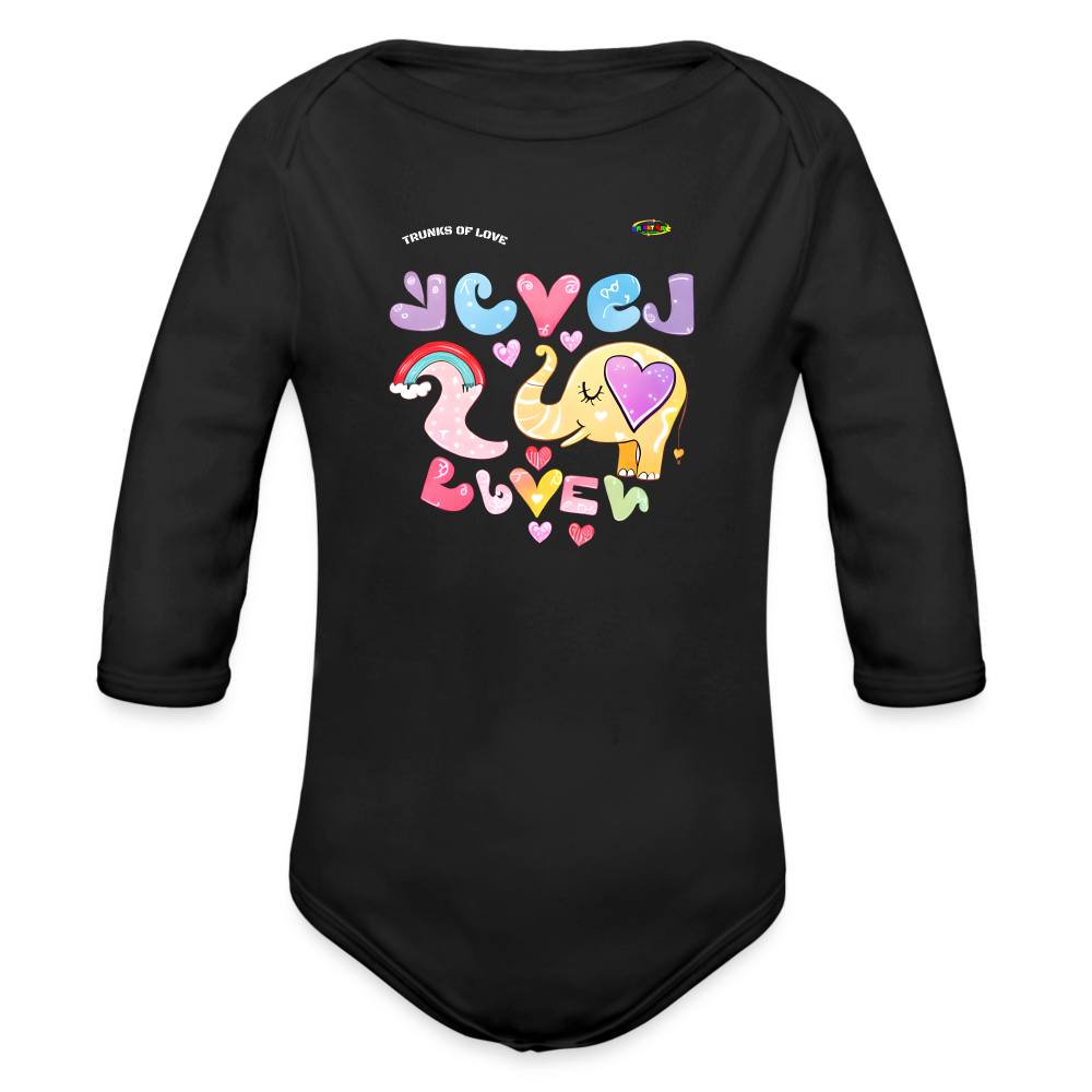 Cute Trunks of love little Elephant Graphic Baby Organic long Sleeve Baby Bodysuit-mybrightsideclothing.com - black