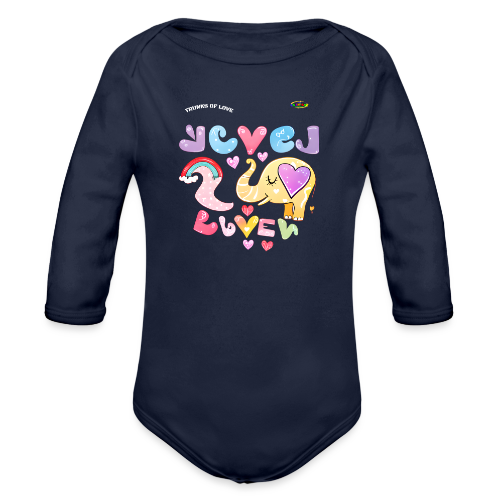 Cute Trunks of love little Elephant Graphic Baby Organic long Sleeve Baby Bodysuit-mybrightsideclothing.com - dark navy