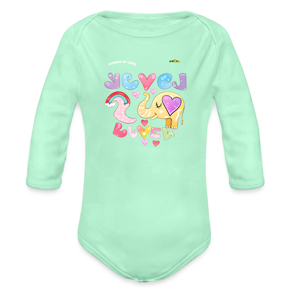 Cute Trunks of love little Elephant Graphic Baby Organic long Sleeve Baby Bodysuit-mybrightsideclothing.com - light mint