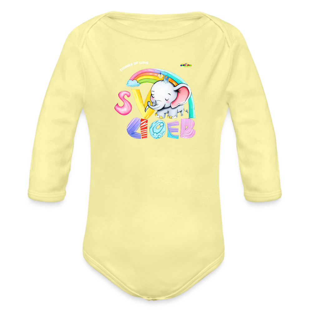 Cute Trunks of love little Elephant Graphic Baby Organic long Sleeve Baby Bodysuit-mybrightsideclothing.com - washed yellow