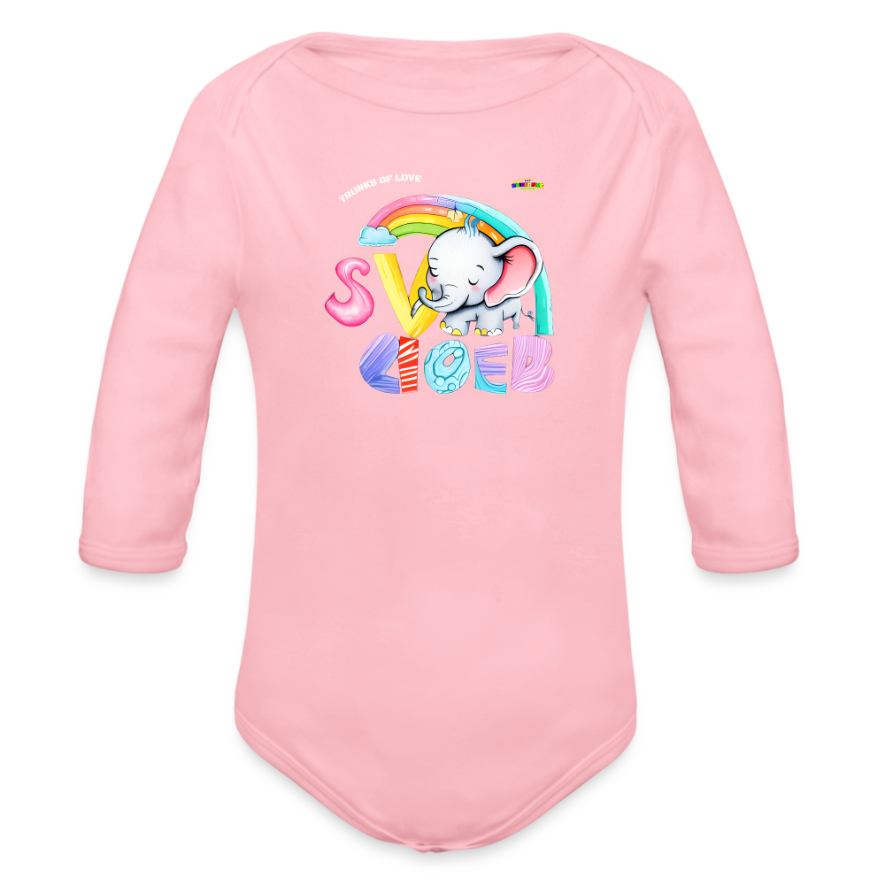 Cute Trunks of love little Elephant Graphic Baby Organic long Sleeve Baby Bodysuit-mybrightsideclothing.com - light pink