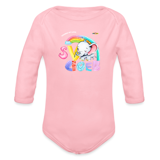 Cute Trunks of love little Elephant Graphic Baby Organic long Sleeve Baby Bodysuit-mybrightsideclothing.com - light pink