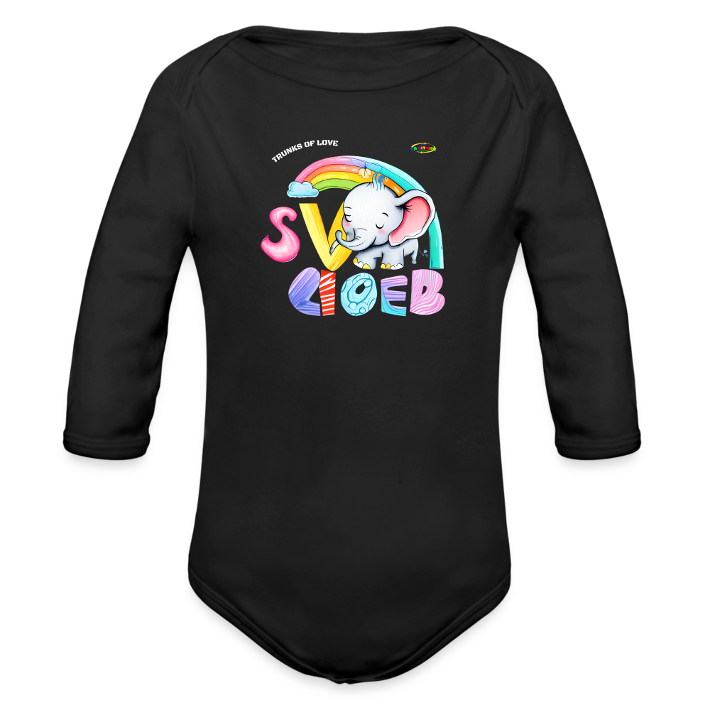 Cute Trunks of love little Elephant Graphic Baby Organic long Sleeve Baby Bodysuit-mybrightsideclothing.com - black