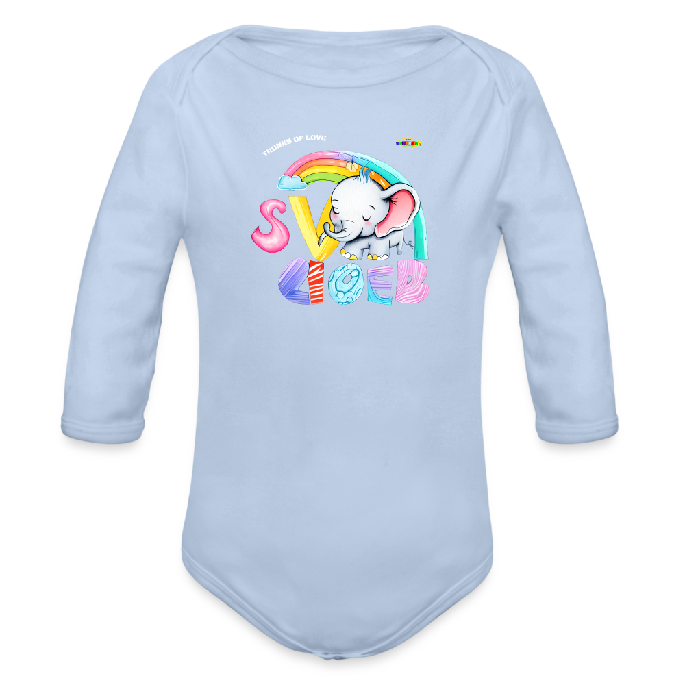 Cute Trunks of love little Elephant Graphic Baby Organic long Sleeve Baby Bodysuit-mybrightsideclothing.com - sky