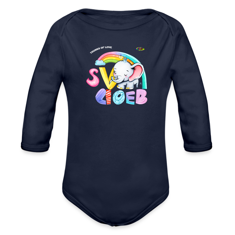 Cute Trunks of love little Elephant Graphic Baby Organic long Sleeve Baby Bodysuit-mybrightsideclothing.com - dark navy