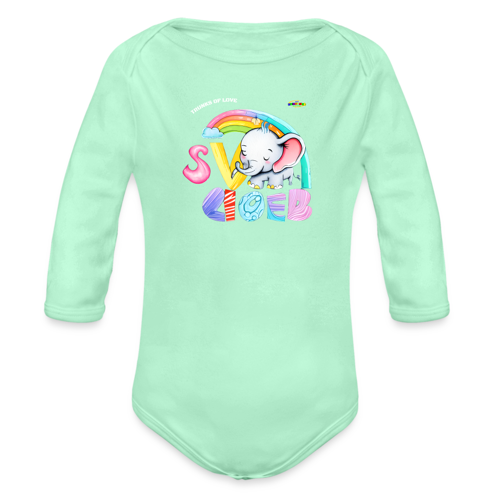 Cute Trunks of love little Elephant Graphic Baby Organic long Sleeve Baby Bodysuit-mybrightsideclothing.com - light mint