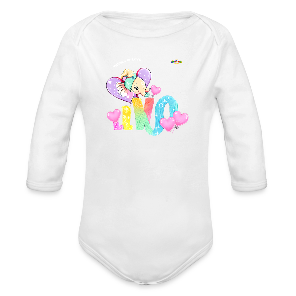 Cute Trunks of love little Elephant Graphic Baby Organic long Sleeve Baby Bodysuit-mybrightsideclothing.com - white