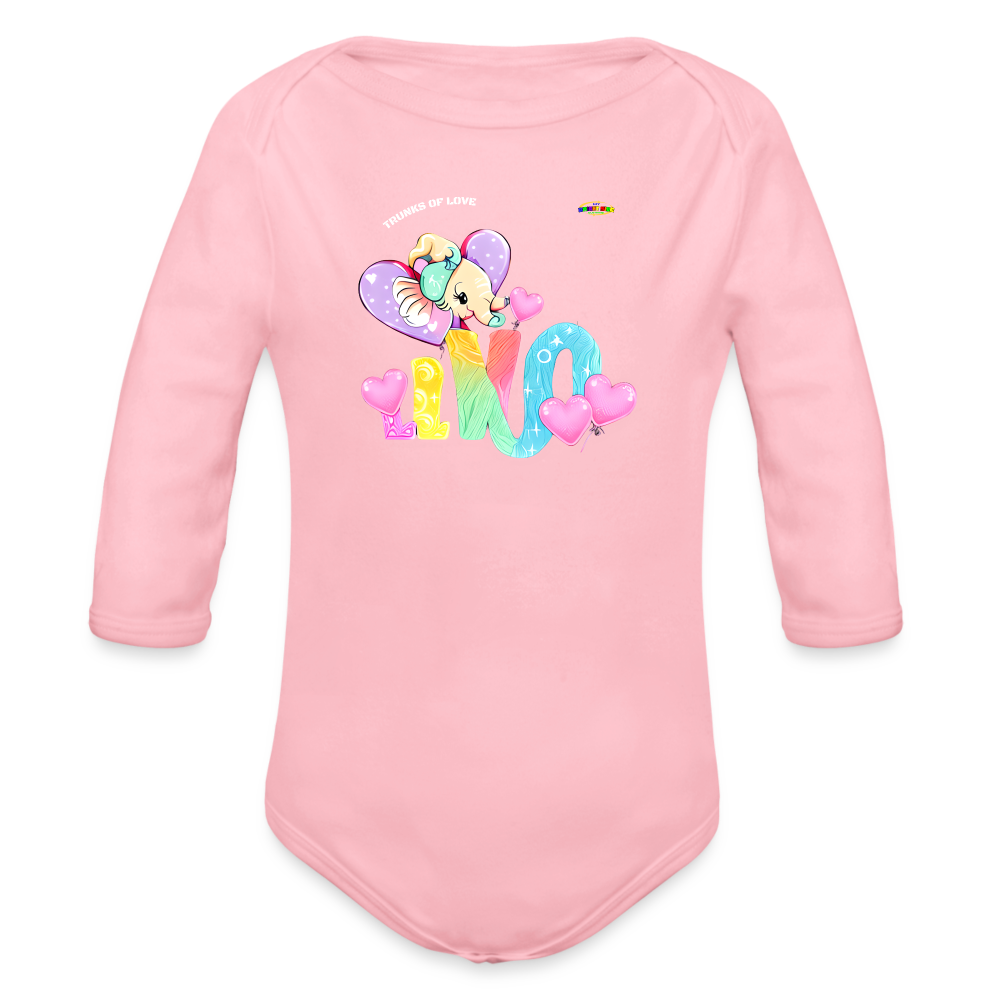 Cute Trunks of love little Elephant Graphic Baby Organic long Sleeve Baby Bodysuit-mybrightsideclothing.com - light pink